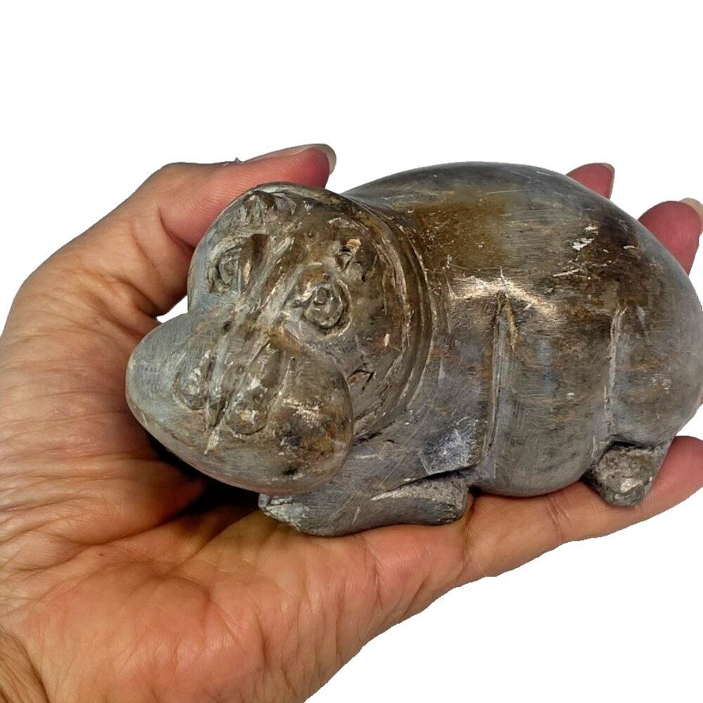 Vtg Carved Stone Hippopotamus Figurine House Hippo Soapstone